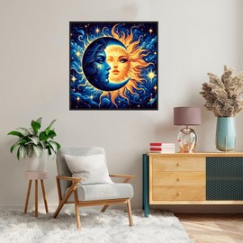 Framed Paint by Numbers Kit for Adults Beginners & Kids Ages 8-12, Sun and Moon Acrylic Easy Paint by Number with Frame, Watercolor Painting by Number Kits on Canvas Framed (8 * 8 Inch, without Easel)