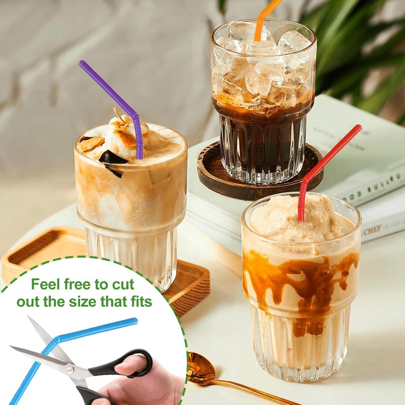 XHQHSZ 200-Pack Solid Colors Flexible Drinking Straws, Plastic Disposable Bendy