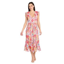 R&M Richards Women's Petite Blossom Daytime Casual Dress, Coral/Multi