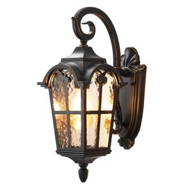 DEWENWILS Outdoor Wall Light Fixtures Wall Mount, Black Roman 17.7" H Exterior Wall Lantern, Anti-Rust & Waterproof, Water Ripple Glass, Outside Wall Sconce Porch Light for House, Garage