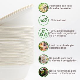 EXNIMA, Pack of 50, 100, 200, 500 or 1000 Biodegradable Disposable Plates, Sugarcane Fiber Material, Natural, 100% Biodegradable, Bowl or Oval, Meals, Parties, Parties Years