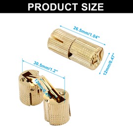 Murtenze 12PCS 10mm Hidden Brass Barrel Hinges, Invisible Cabinet Furniture Hinges 180 Degree Opening Angle Conceale Hinges for DIY Jewelry Box Hand Craft