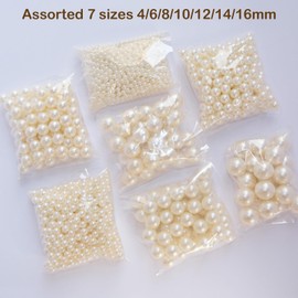2100PCS No Hole Pearls for Crafting, Ivory Assorted Sizes 4/6/8/10/12/14/16MM Faux No Hole Round Pearls Beads for Vase Fillers, Makeup Brush Box,Table Scatter, Wedding, Birthday, Home Decoration