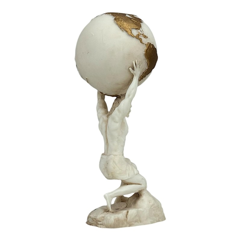 Atlas Titan God Statue Sculpture Figure Grey Patina Cast Marble