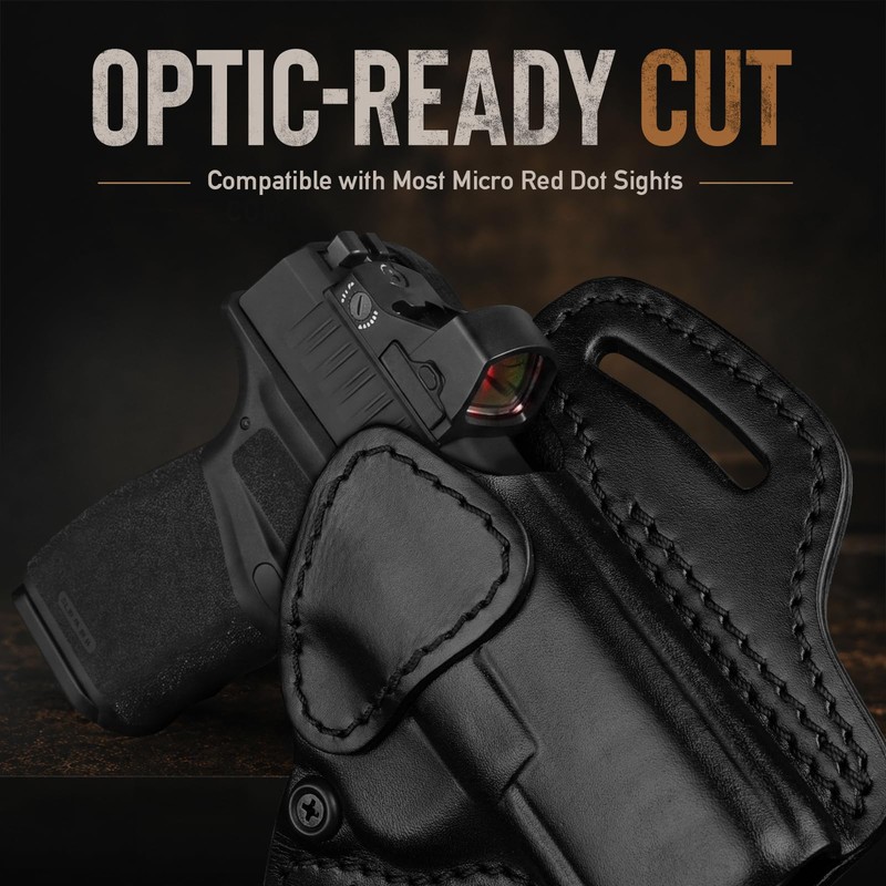 Leather OWB Pancake Holster for G19/G17 Gen 3-6, Optic Ready,