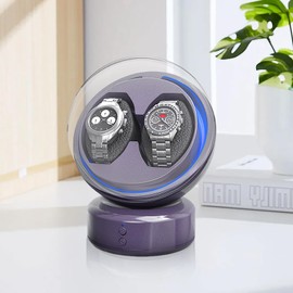 Newymaking Double Watch Winder for Automatic Watches, Watch Case for Women's and Men's Watches with Quiet Motor, Interior LED Backlight, Soft Watch Pillows, Battery or USB Powered (Purple)