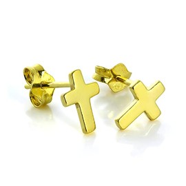 Small Gold Dipped Sterling Silver Cross Stud Earrings