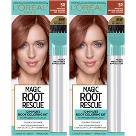 L'Oreal Paris Magic Root Rescue 10 Minute Root Hair Coloring Kit, Permanent Hair Color with Quick Precision Applicator, 100% Gray Coverage, 5R Medium Auburn Red, 2 count