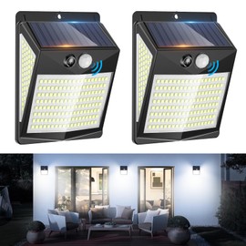 AGOTD Outdoor LED Solar Spotlights, 2 Pack, 238 LED, Cool White, Motion Sensor, Waterproof, Wall Mount, 10.2 x 5.2 x 13.6 cm