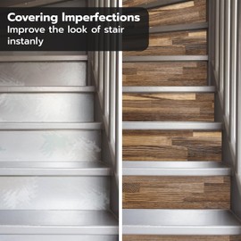 funlife 7PC Self-Adhesive Vinyl Stair Riser Stickers w/Squeegee and Utlity Knife, Peel and Stick Staircase Decal Contact Paper for Home Decor, 47.24"x7.09" Brown Wood