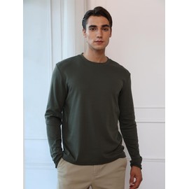 Pure Cotton T Shirts for Men Comfort Long Sleeve Tee Crewneck Jersey Moisture Wicking(Kambaba,Medium)