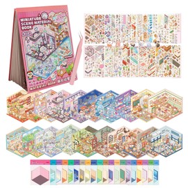 20 Sets 3D Sticker Therapy Scene Material Book,DIY 3D House Stickers Set for Adults,Rich Collection of 3D Space Stickers and Storage Spiral Notebook,Room Stickeer Book for Adults Kids