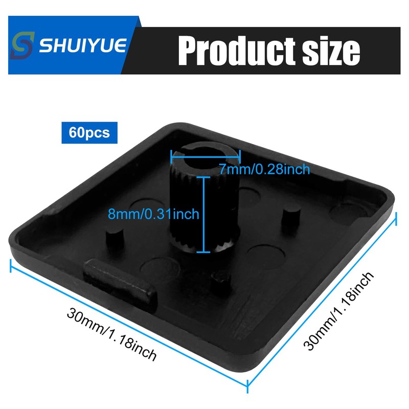 60 Pcs Standard Plastic Square Aluminum Extrusion End Cap, Plastic