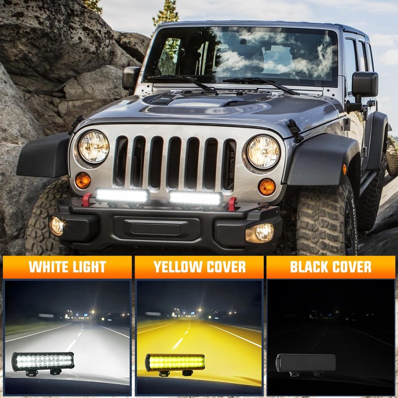 Nilight LED Light Bar with Yellow/Black Covers 2 PCS 12