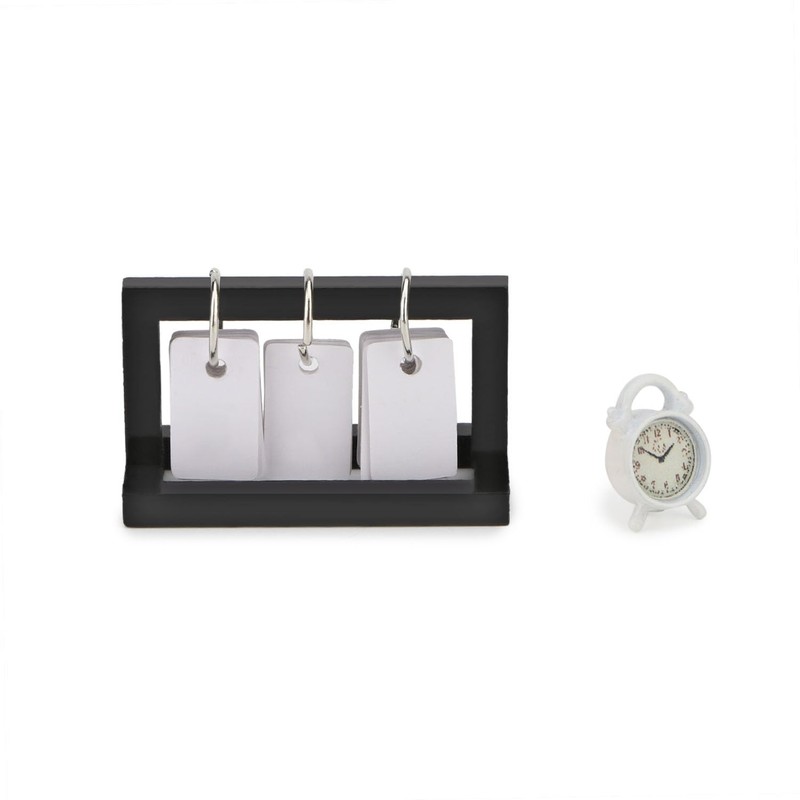 Dollhouse Desk Calendar & Alarm Clock 2Pcs Miniature Three-Dimensional Calendar