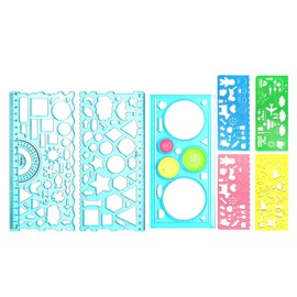 Ieron 7 Pcs Multi Shaped Drawing Templates Plastic Ruler, Creative Multi-Shaped Plastic Ruler Bundle, Multifunctional Geometric Drawing Ruler (Blue)