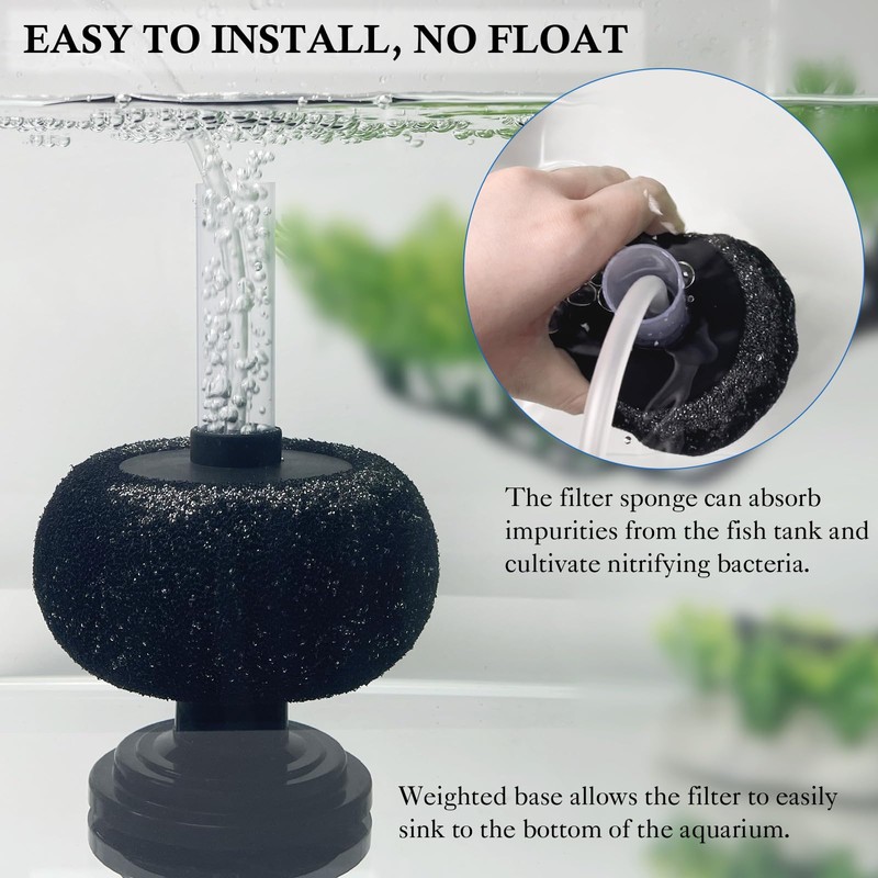 HITOP Diameter 4in Aquarium Bio Sponge Filter: 5-40gallon Air-Powered Fish