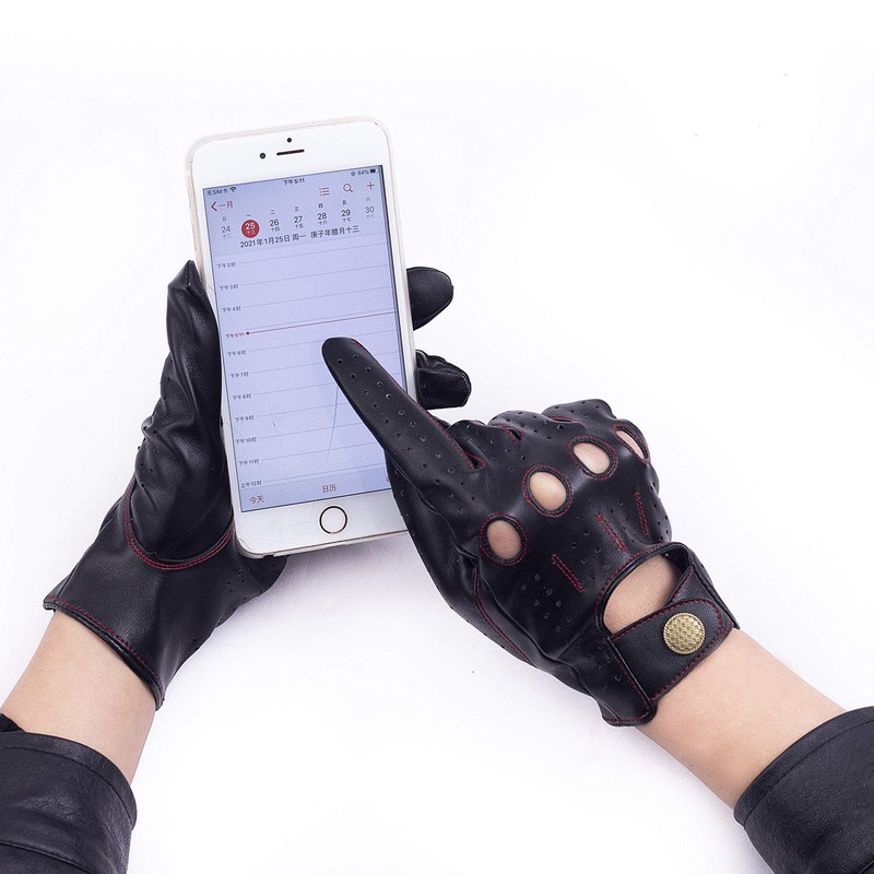 Riparo Men's Vegan Leather Full-Finger Driving Touchscreen Gloves (Large, Black/Red