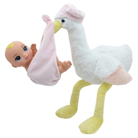 Magic Nursery: 8" Special Delivery Set - Pink - Posable Newborn Baby Doll, Large Plush Stork, Bottle, Hard Body, New Adventures, Toddler & Kids Age 2+