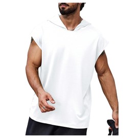 RoseSeek Men's Plus Size Hooded Tank Tops Sleeveless Drawstring Tank Hoodies Workout Gym Muscle T Shirt White 4X-Large Plus