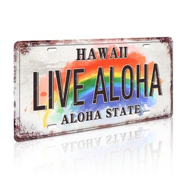 Retro Vintage Hawaiian License Plate - Aloha Hawaii State Metal Tin Sign for Home Decor Wall Plaque 12x6 Inch (LIVE ALOHA)