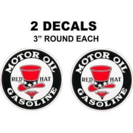 2 Red Hat Motor Oil Gasoline Decals - Very Nice - Sharp - Great For Gas Oil Cans