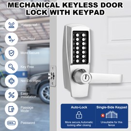 The Mechanical Keyless Entry Lever Door Lock with Keypad, Password Push Button Door Lock with Handle & Keys, Front Door Lock Set with Combination Code, Use in Warehouses,Homes, Satin Chrome