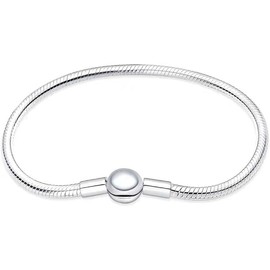 LNQOBU Women's Bracelet 925 Silver Snake Butterfly Bracelet with Sparkling Heart Clasp Charms (with a Spacer Bead), Sterling Silver, Cubic Zirconia