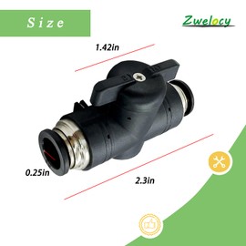 2 Pcs Push to Connect Fittings Pneumatic Ball Valve 1/4" X 1/4" (6mm) OD PVC Air Flow Control Valve Air Straight Union Quick Connect Hose Fittings