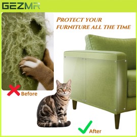 GEZMR Cat Scratch Protector for Fabric Furniture-14-Pack, Heavy-Duty, No-Residue, Single-Sided Self-Adhesive Tape, Anti-Scratch Guard Shield for Sofa Corners/Couch+70 Pins
