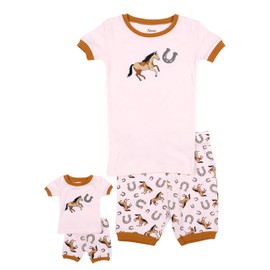 Leveret Shorts Kids Pajamas Matching Doll & Girl Pajamas Set (Horse, Size 6 Years)