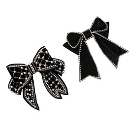 FOYTOKI Pearl, Fabric and Crystal Hair Clips - 2pcs Decorative Black Hair Accessories with Bows for Girls and Kids