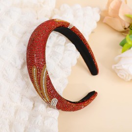 Cutewing Fashion Wide Headband for Women Sparkle Red Rhinestone Headbands Dressy Glitter Headband Comfortable High Elastic Head Band Hairband Hair Hoop Hair Accessories for Women