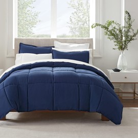 SERTA Simply Clean Ultra Soft Hypoallergenic Solid 2 Piece Comforter Set, Twin XL, Navy