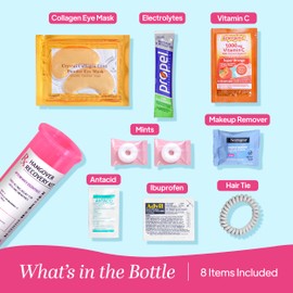 1 Pre-Filled Hangover Kit for Bachelorette Party Favors, 21st Birthday Gifts for Her, Bridesmaid Gifts in XL Pink Bottle, Bachelorette Party Accessories, Supplies and Decorations (White Label, 1)