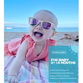 NULOOQ Flexible Polarized Baby Sunglasses with Strap Adjustable for Toddler & Newborn Infant 0-18 Months (Pink/Pink Mirrored)