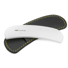 GERMANIKURE Clear Glass Moon File in Leather Case, Ethically Made in Czech Republic, Easy Guided Fingernail Filing