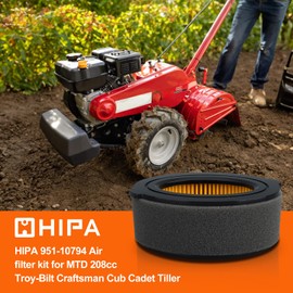 Hipa 951-10794 Air Filter Replace for MTD 951-14262 751-10794 751-14262 Fits 208cc Troy-Bilt Craftsman Yard Machines Cultivator Tiller with Fuel Filter Spark Plug