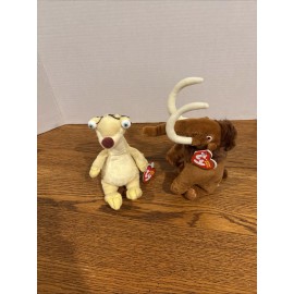 TY SID The Sloth & MANNY Beanie Baby Ice Age Movie 8” MINT, New