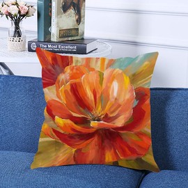 Ofocam Floral Throw Pillow Cover Oil Painting Pretty Poppy Flower Decorative Throw Pillow Cushion Case for Home Couch Living Room Bed Sofa Car 18 x 18 Inches Pillowcase