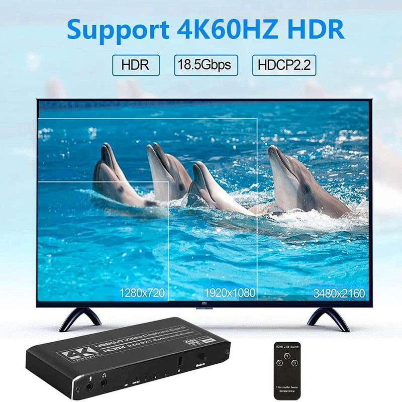 HDMI Switcher, HDMI Capture, HDMI 2.0, HDCP2.2, 4K60HZ, HDR, USB3.0