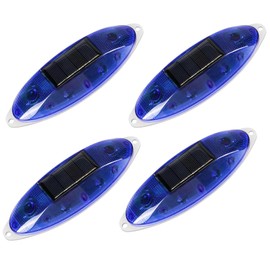 Aolyty Solar Strobe Warning Light Outdoor, Bright Solar Safety Flashing Light 4 Pack Road Signs IP54 Waterproof for Construction Site, Traffic, Dock, Marine, Stop Sign (Blue)