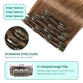 VINBAO Clip in Hair Extensions Ombre Blonde Clip in Human Hair Extensions #8 Light Brown Fading to #60 Platinum Blonde Balayage Hair Extension Double Weft 22 inch 120g 6pcs (#8/60, 22)