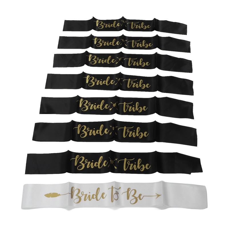 8Pcs Bride Bridesmaid Sash Gold Letters Hypoallergenic Material Wedding Bride