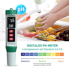 PH Meter Water, PH/TDS/EC/Salinity/Thermometer 5 in 1 pH Value Meter with LCD Display, Automatic Temperature Compensation pH Tester, High Precision Water Tester, Ideal for Drinking Water, Pool