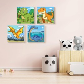 TOSTOG 4 Pack Paint by Number for Kids with Wooden Frame, DIY Dinosaurs Paint by Numbers for Kids Ages 4-8-12, Acrylic Oil Painting Kits Easy Paint by Number for Gift Home Wall Decor 8in X 8in