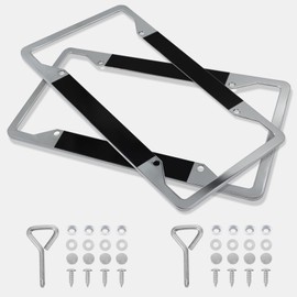 Hanwell Products Chrome License Plate Frame Made of Zinc Alloy, 2Pack Front & Rear Mirror Polish Holder Never Rust and Unbreakable with All Mounting Hardware Included (Black)