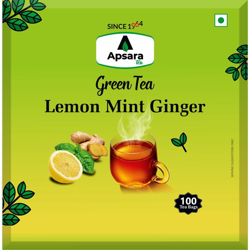 APSARA Lemon Mint Ginger Green Tea Bags 100 pcs Herbal