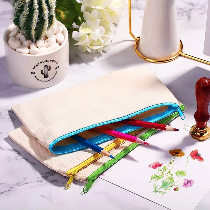 DIY Blank Fabric Pencil Case, 8 Pieces Fabric Bag Zipper