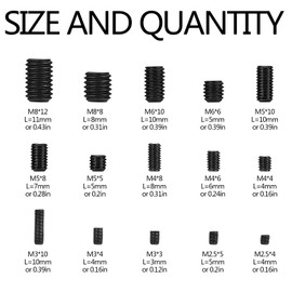 Pack of 300 Grub Screws, Screw-In Sockets Screws Assortment Kit, M2.5/M3/M4/M5/M6/M8 Hexagon Screws Alloy Carbon Steel with Allen Key - Black